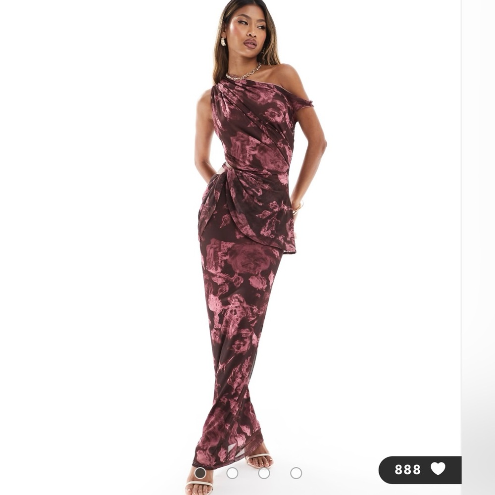 ASOS DESIGN mesh drape off the shoulder maxi dress with cut out detail